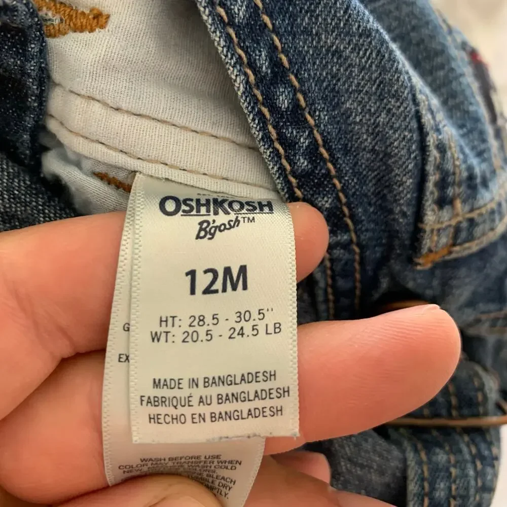 OshKosh B'gosh Unisex 12 Months Overalls Blue Denim Shortalls Farmer Country